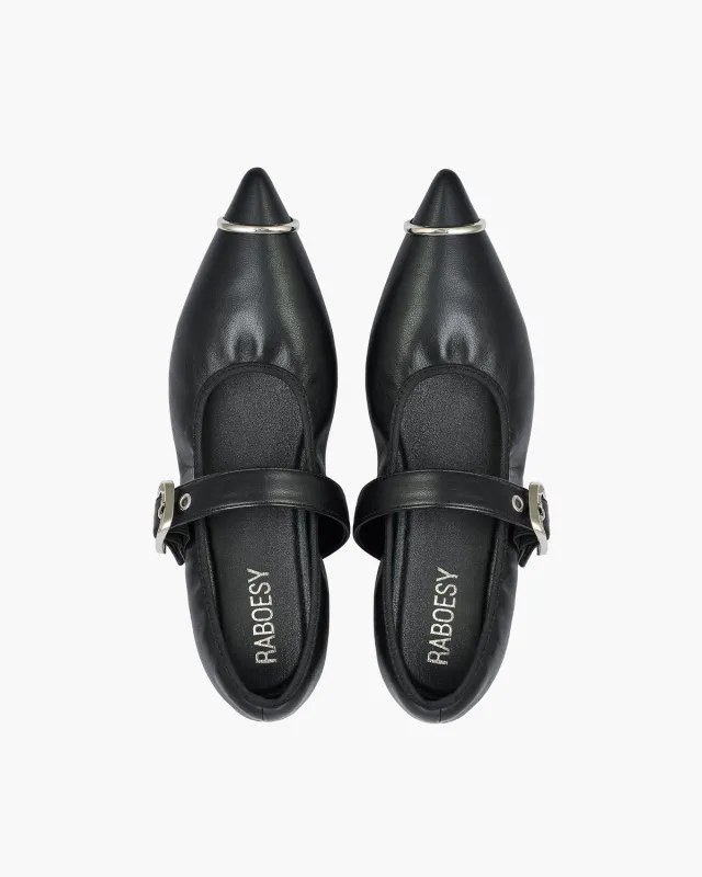 Foldable Pointed Toe Mary Jane Flats made by Raboesy