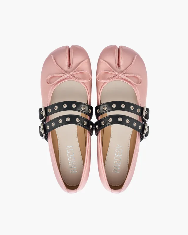 Bow Tie Double Straps Tabi Ballet Flats made by Raboesy