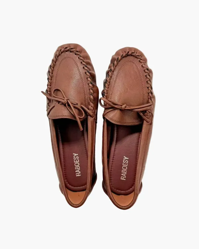 Round Toe Bow Tie Loafers made by Raboesy