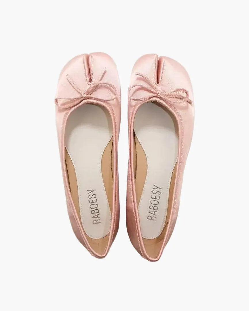 Satin Bow Tie Tabi Ballet Flats sold by Raboesy