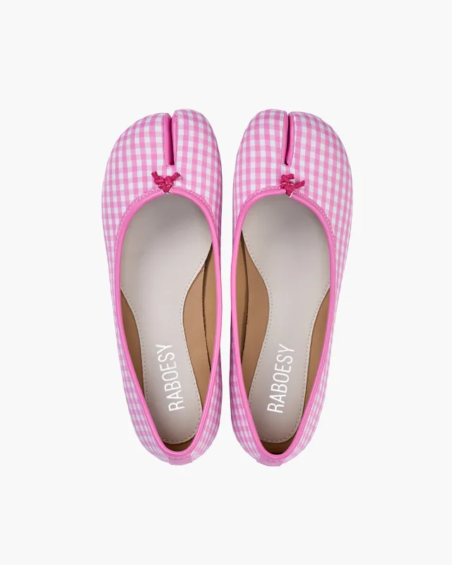 Bow Gingham Tabi Ballet Flats made by Raboesy