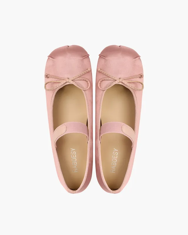 Satin Bow Tie Square Toe Ballet Flats made by Raboesy