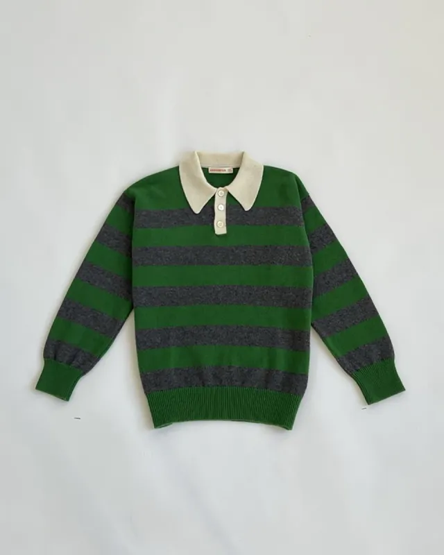 Edith Stripe Polo - Pagoda Green/Derby Grey made by &Daughter