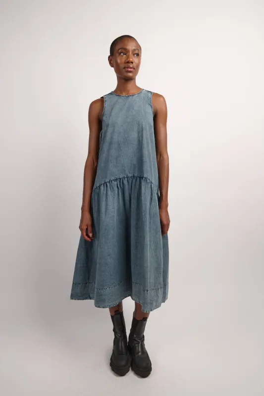 Cotton Poplin Open Back Midi Dress - Sky Captain sold by Social Studies Shop