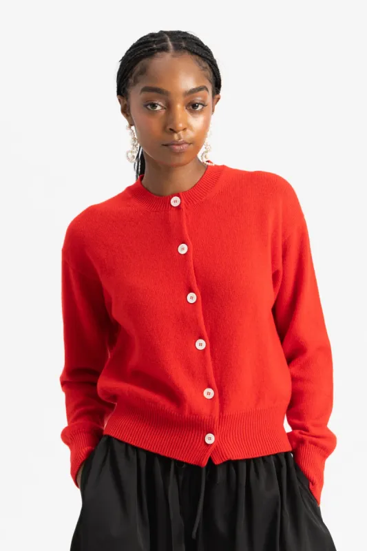 Ada Crewneck Cardigan - Poppy Red sold by Social Studies Shop