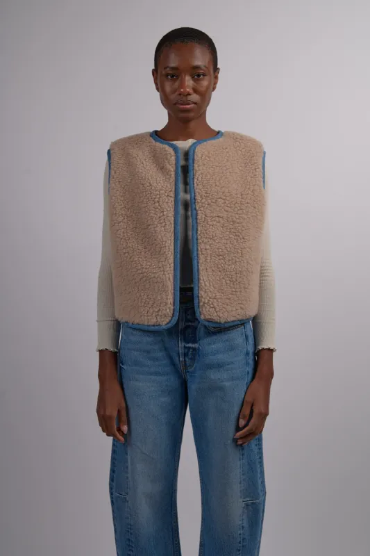 Reversible Reworked Vintage Denim and Sherpa Vest - Oatmeal sold by Social Studies Shop