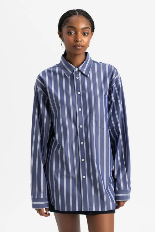 Nolan Shirt - Indigo White Stripe sold by Social Studies Shop