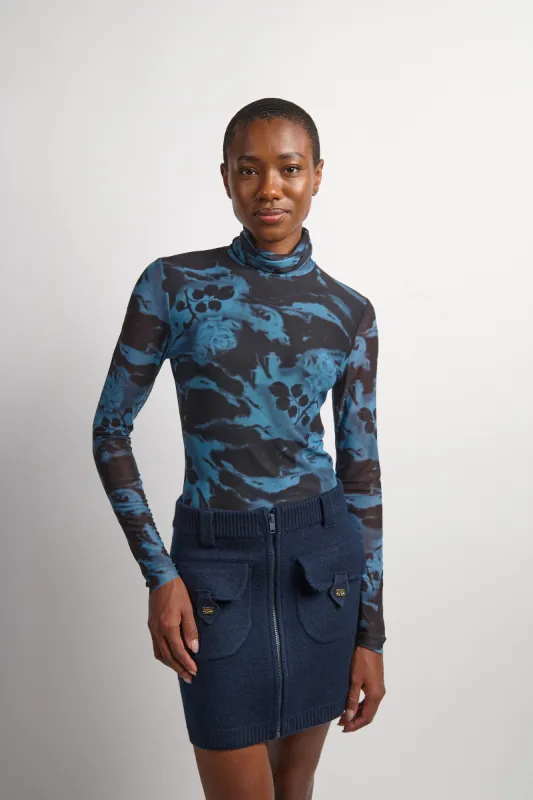 Printed Mesh Long Sleeve Rollneck - Blue Shadow sold by Social Studies Shop