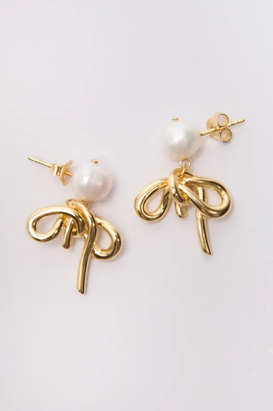 Pearl Bow Earrings - 18ct Gold Plated sold by Social Studies Shop