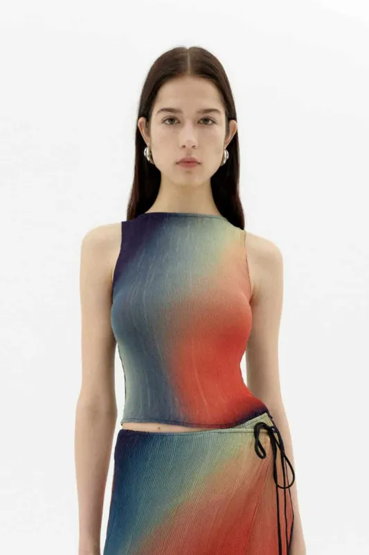 Red Bookeh Dora Pleated Top - Multicolor made by Thinking Mu