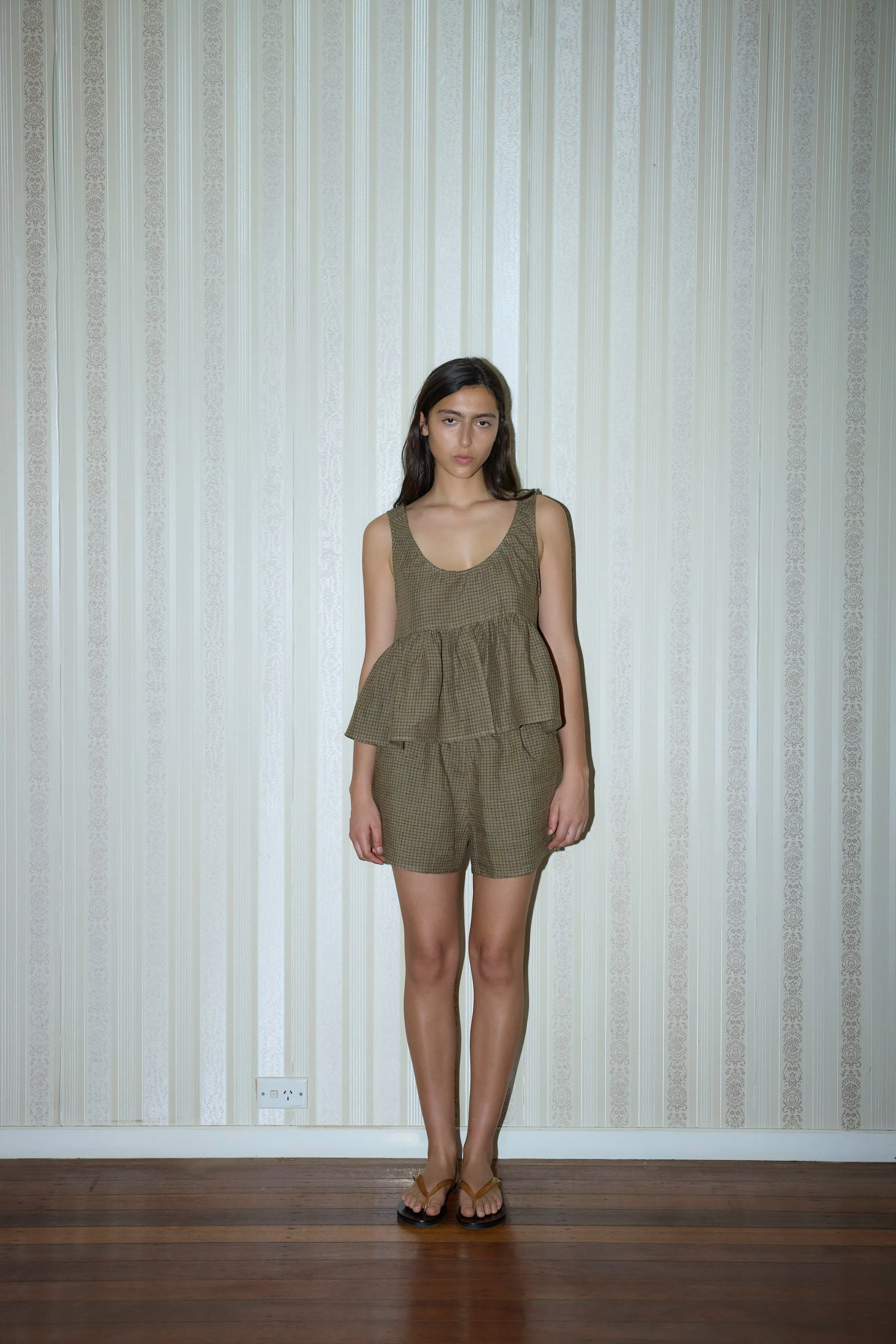 Gathered Linen Set - Pine Check sold by Social Studies Shop