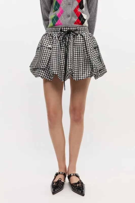 Crinkled Taffeta Check Mini Bubble Skirt - Black sold by Social Studies Shop