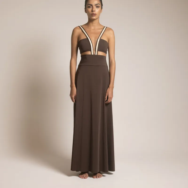 SK103  JUANA SKIRT DARK BROWN sold by Folklore Shop