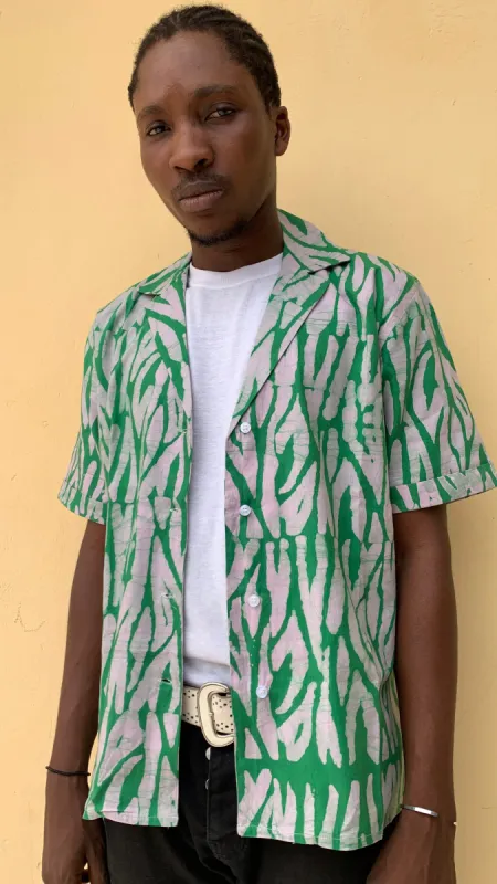 CAPE COAST UNISEX BOWLING SHIRT| TIGER STRIPE| KEY LIME sold by Folklore Shop