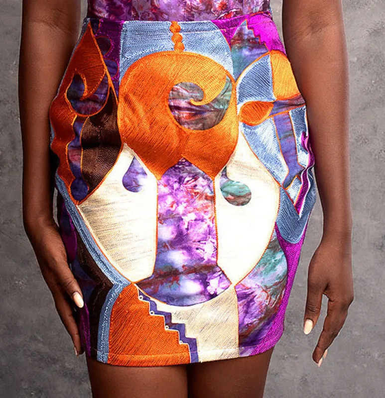 Embroidered tye dye skirt(Mini) sold by Folklore Shop