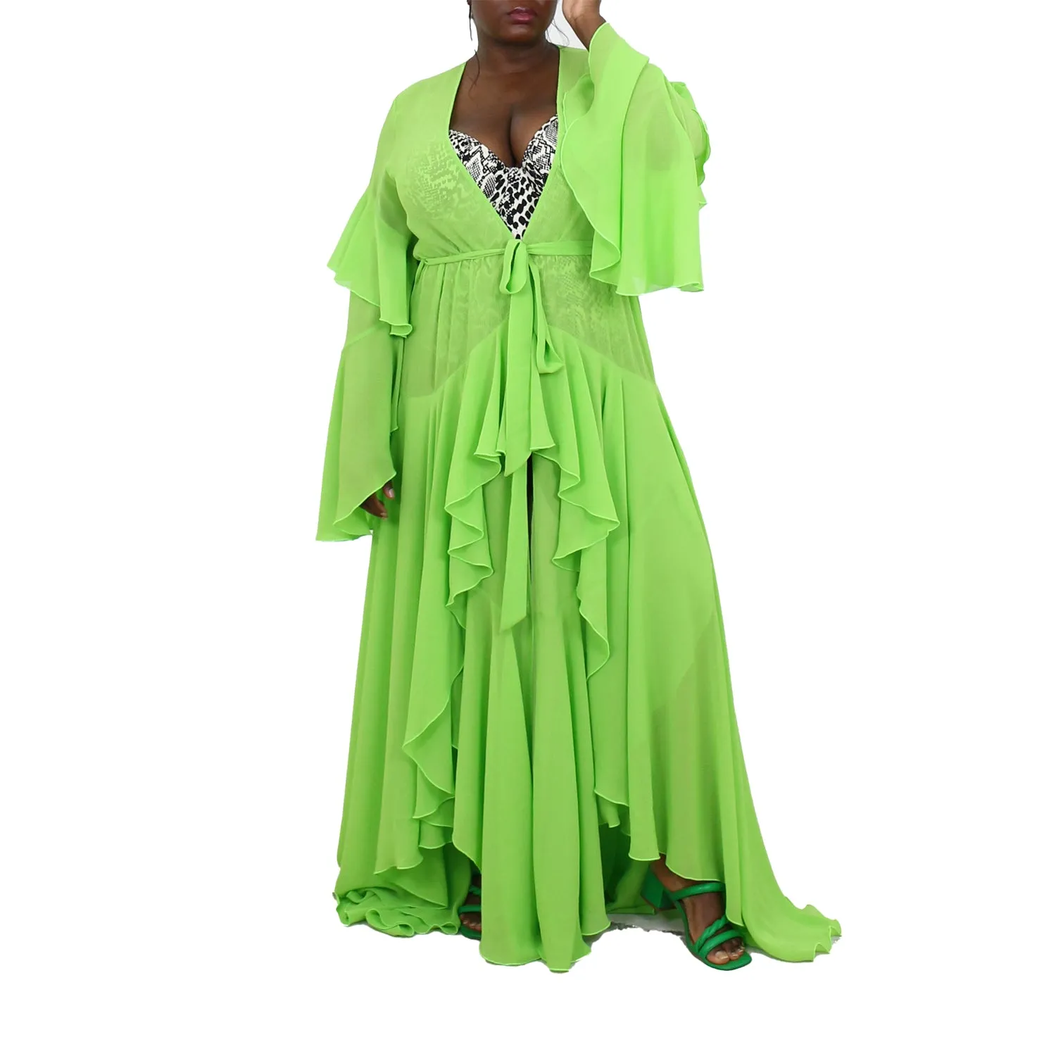 Korinne Deluxe Kaftan-Neon Green sold by Folklore Shop