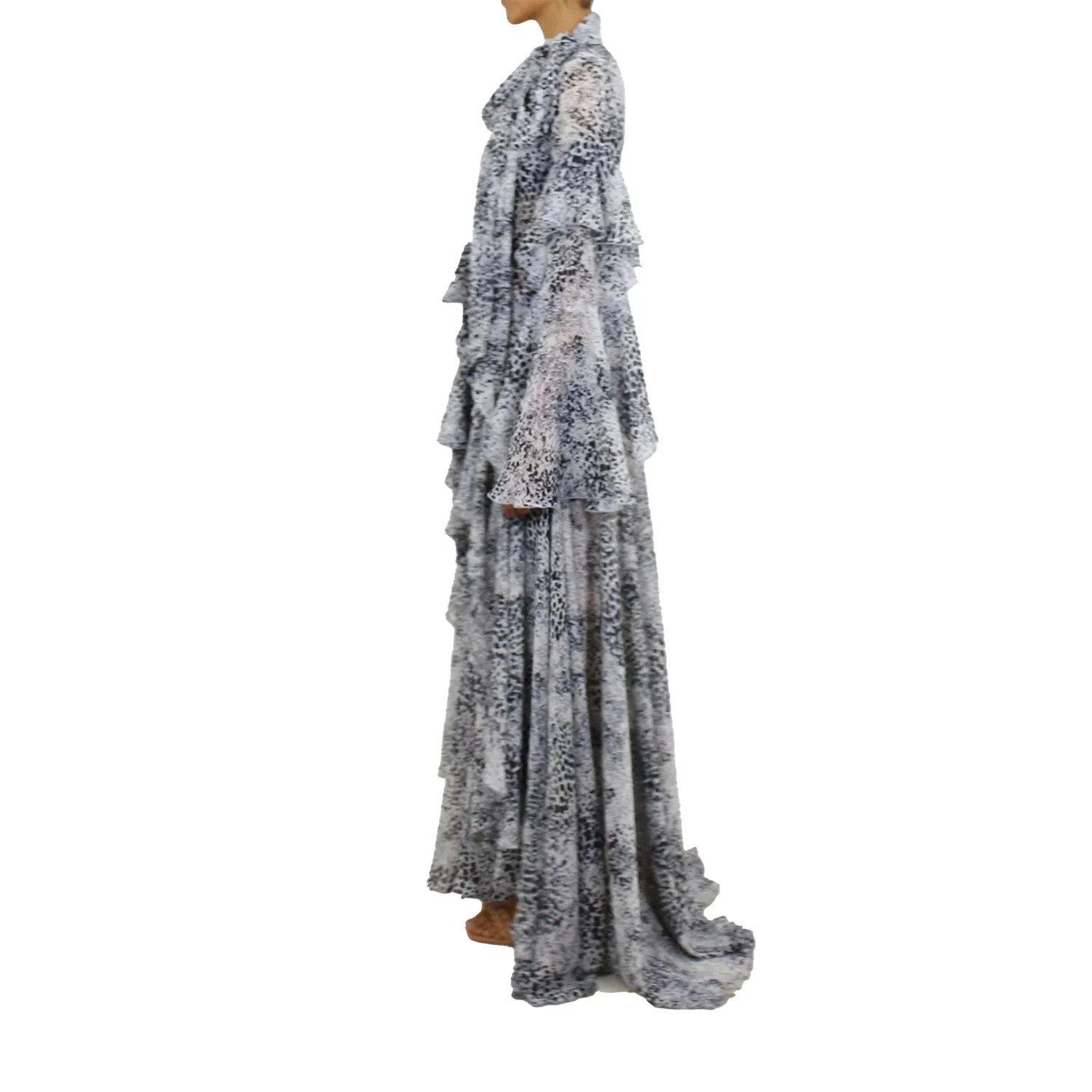 Korinne Deluxe Kaftan With Neck Tie-Black & White Cheetah Print sold by Folklore Shop product image thumbnail 3