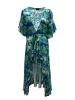 Korinne Deluxe Kaftan With Neck Tie-Blue & Green Batik Print sold by Folklore Shop