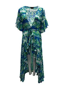 Korinne Deluxe Kaftan With Neck Tie-Blue & Green Batik Print sold by Folklore Shop product image thumbnail 4