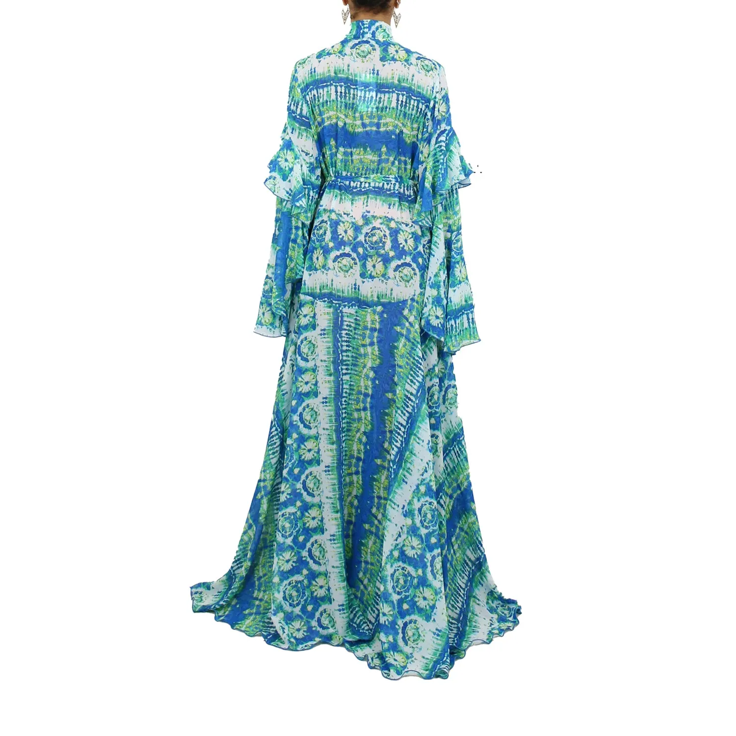 Korinne Deluxe Kaftan With Neck Tie-Blue & Green Batik Print sold by Folklore Shop product image thumbnail 3