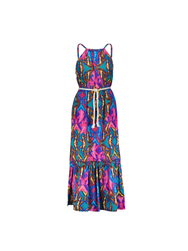 Coreen Cotton Strappy Maxi Dress - Teal Orchid sold by Folklore Shop