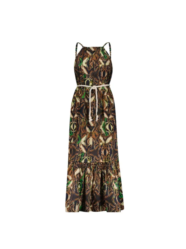 Coreen Cotton Strappy Maxi Dress in Penny Lime Brown sold by Folklore Shop