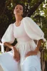 Freya Smocked Linen Midi Dress - White sold by Folklore Shop