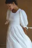 Freya Smocked Linen Midi Dress - White sold by Folklore Shop
