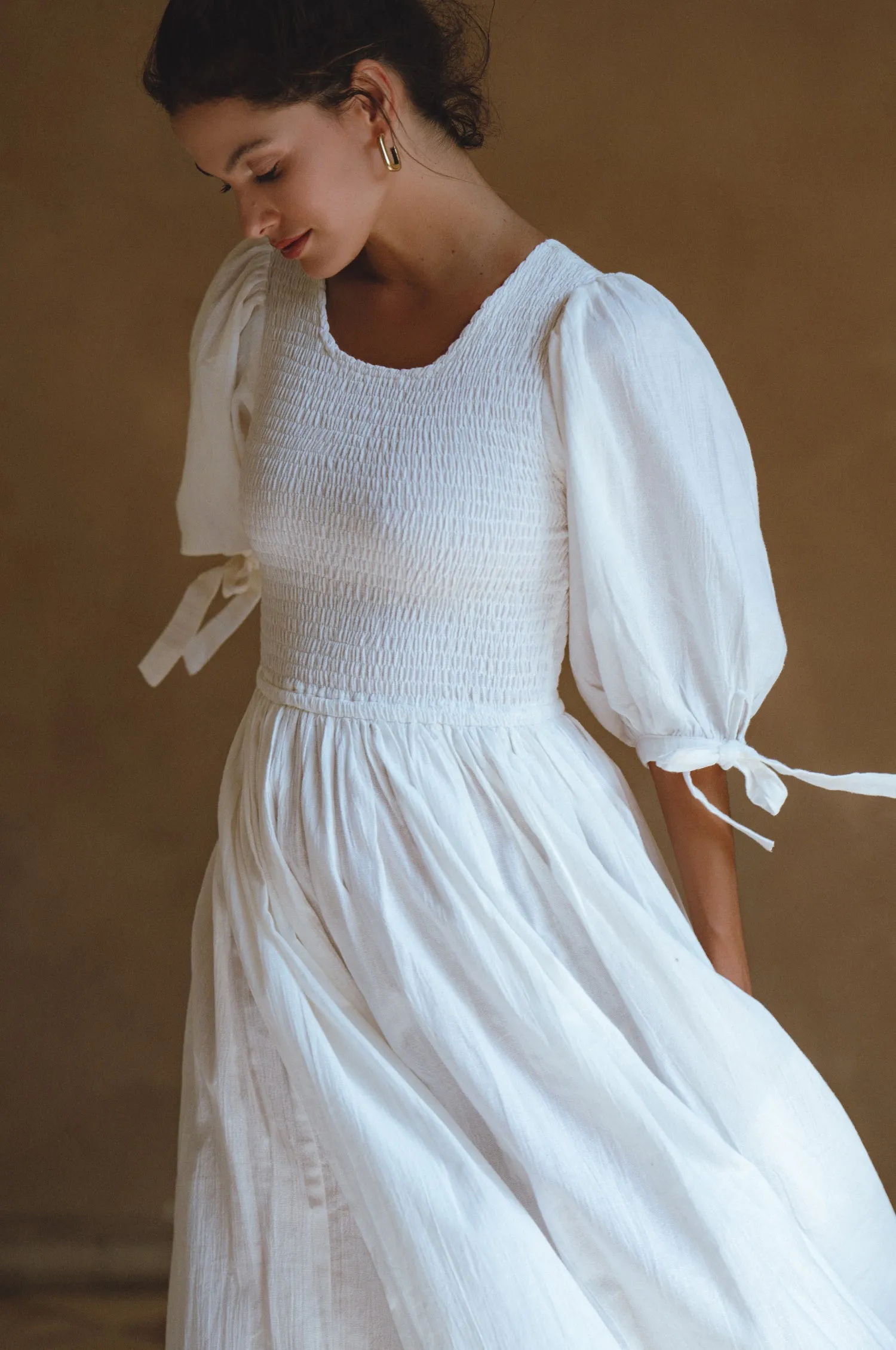 Freya Smocked Linen Midi Dress - White sold by Folklore Shop product image thumbnail 2