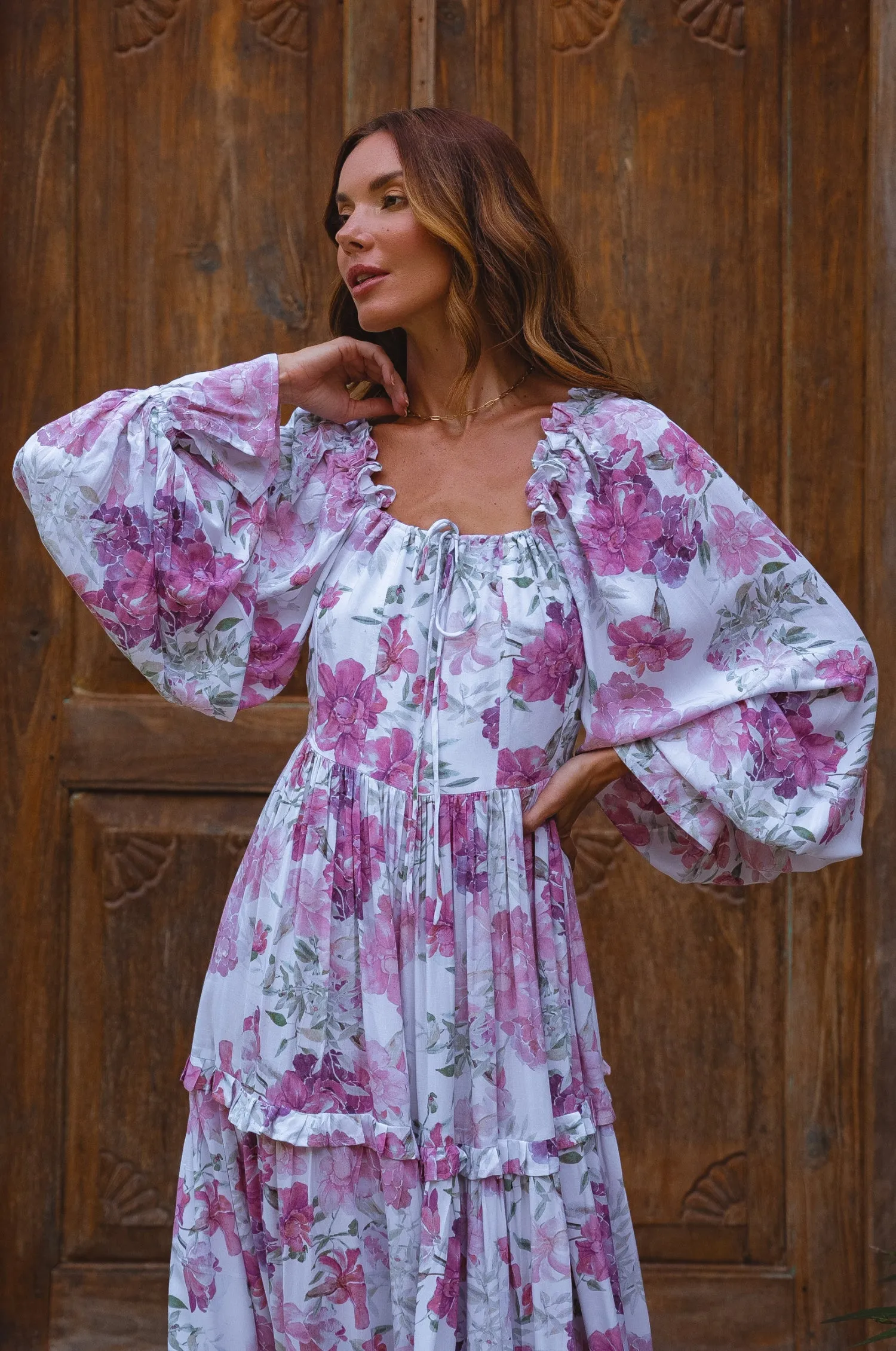 Floriana Long Sleeve Midi Dress - Rose Peony sold by Folklore Shop