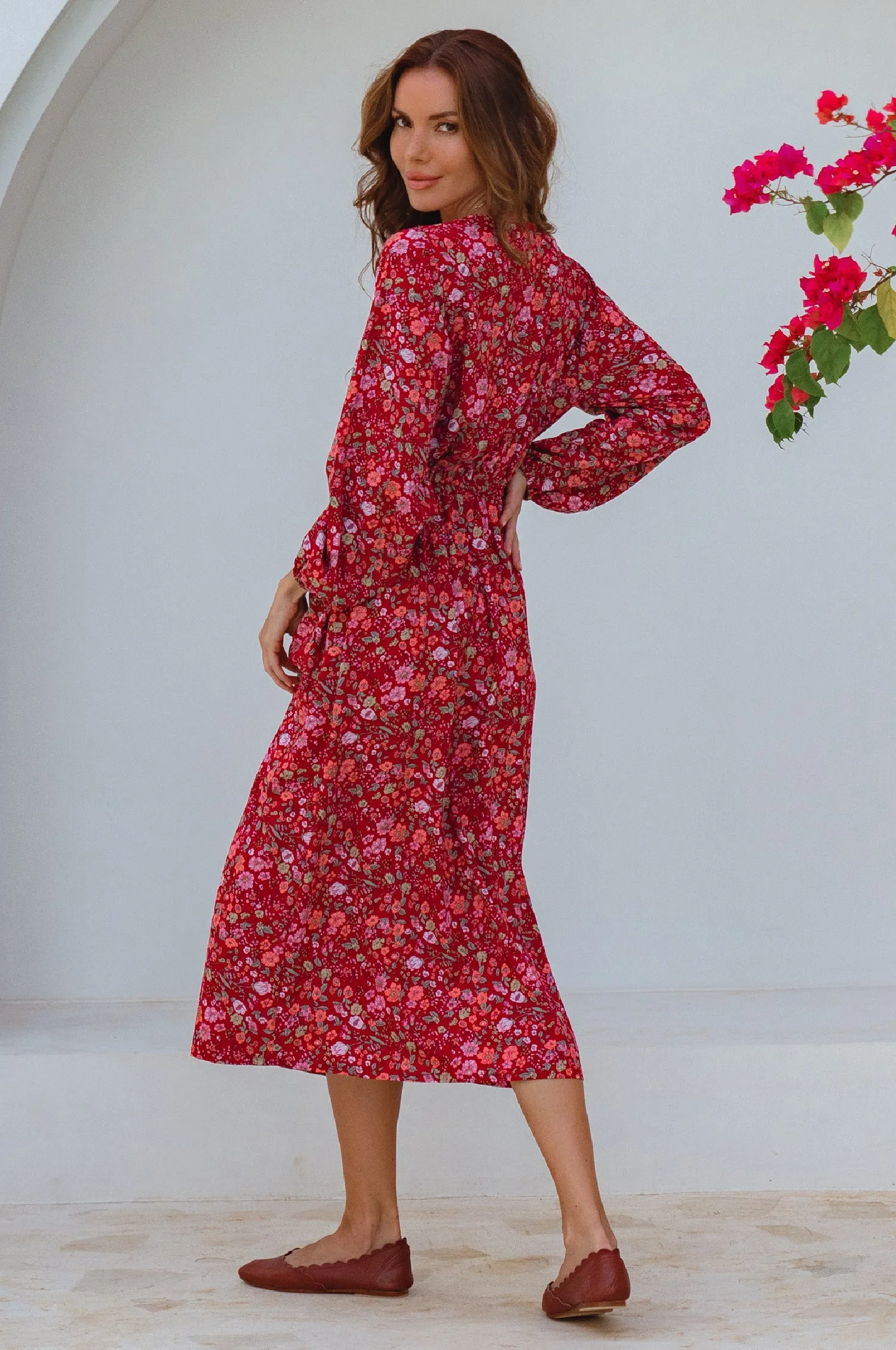 Greta Long Sleeve Midi Dress - Ruby Wildflower sold by Folklore Shop product image thumbnail 2