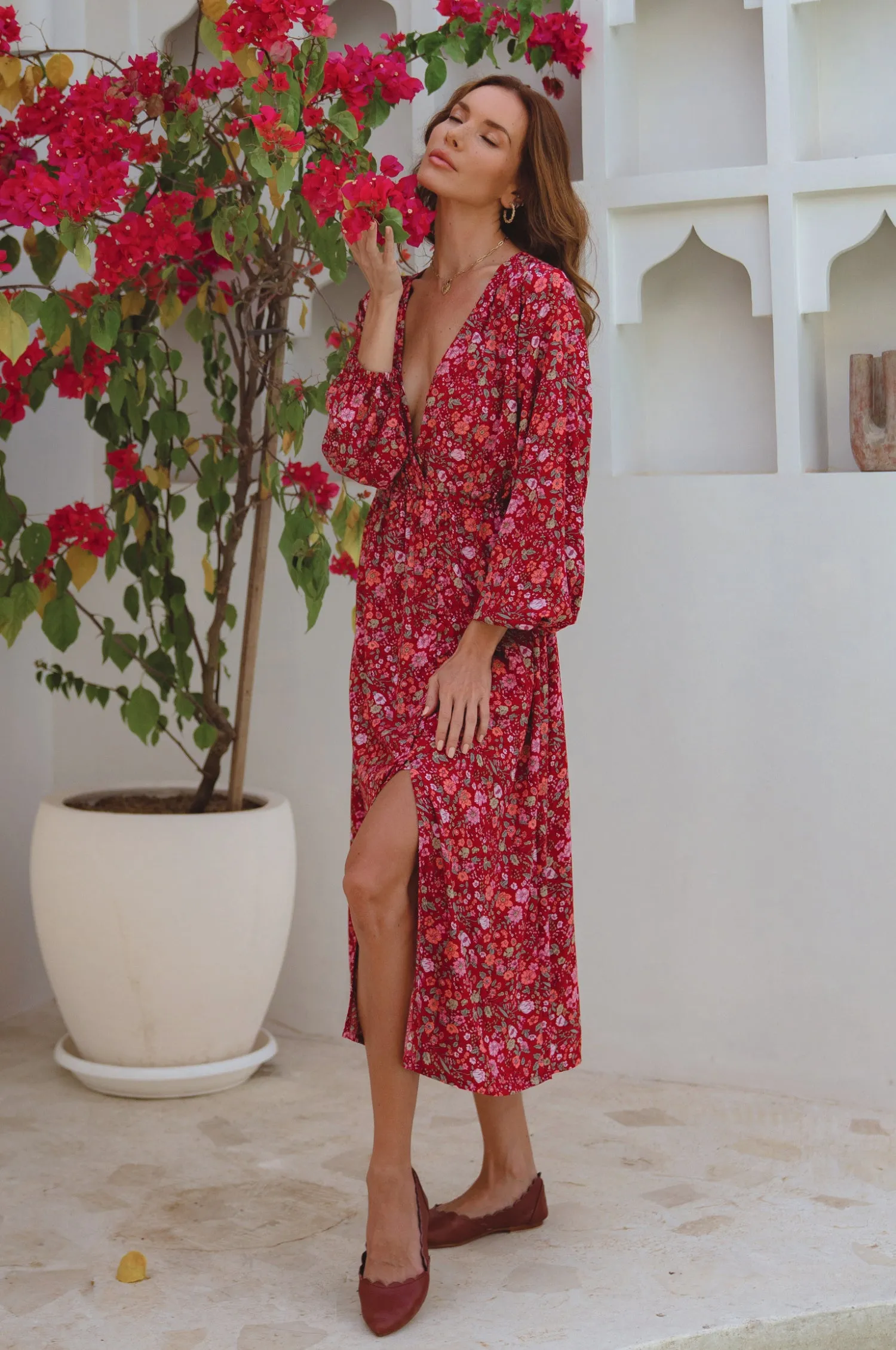 Greta Long Sleeve Midi Dress - Ruby Wildflower sold by Folklore Shop product image thumbnail 4