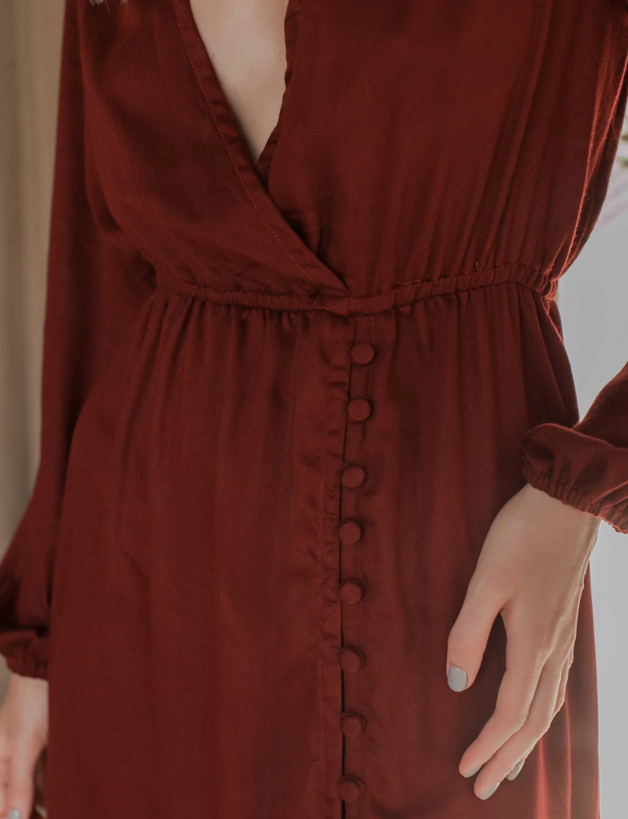 Greta Long Sleeve Midi Dress - Maroon sold by Folklore Shop product image thumbnail 3