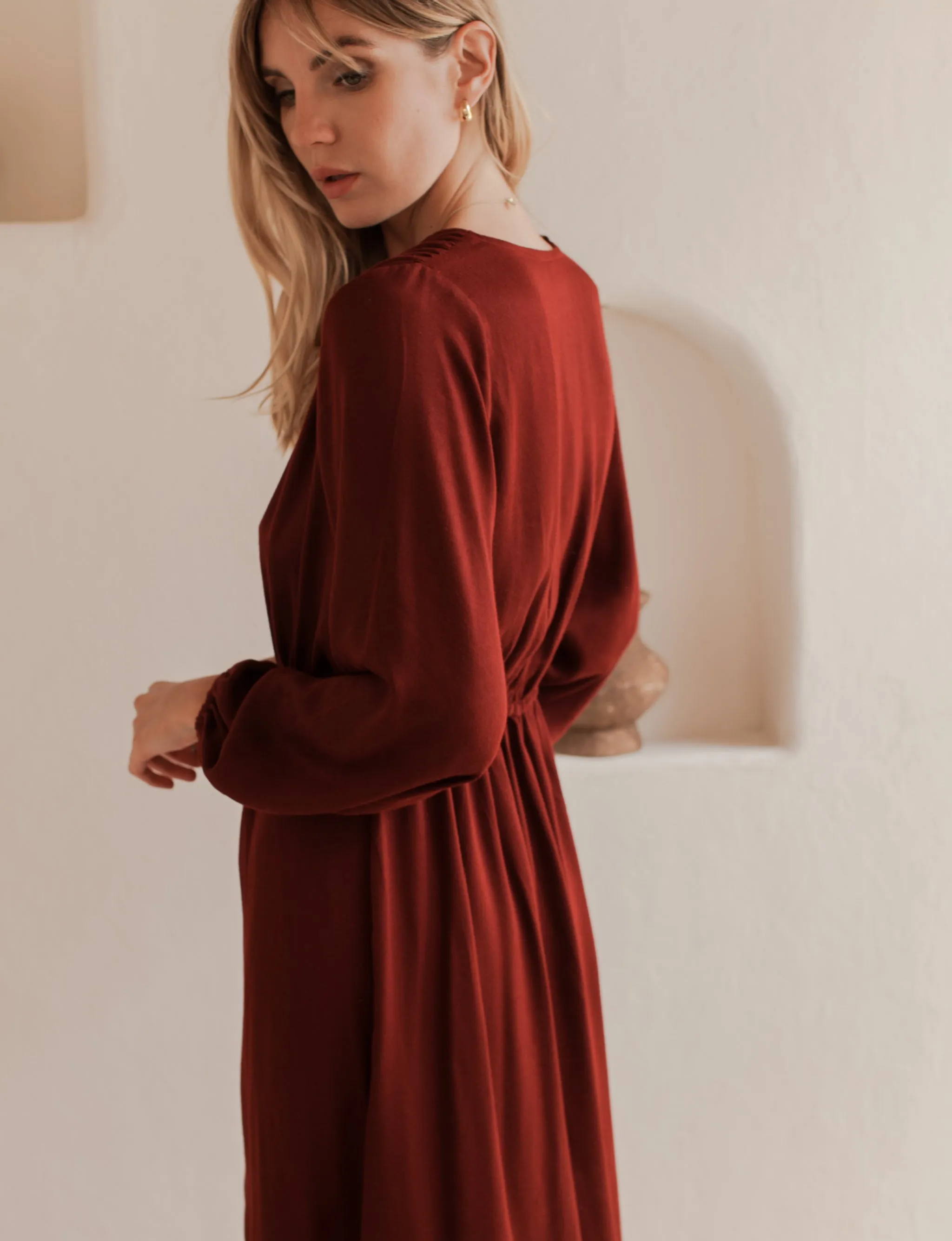 Greta Long Sleeve Midi Dress - Maroon sold by Folklore Shop product image thumbnail 4