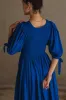 Freya Smocked Linen Midi Dress - Sapphire sold by Folklore Shop