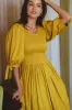 Freya Smocked Linen Midi Dress - Amber sold by Folklore Shop