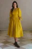 Freya Smocked Linen Midi Dress - Amber sold by Folklore Shop