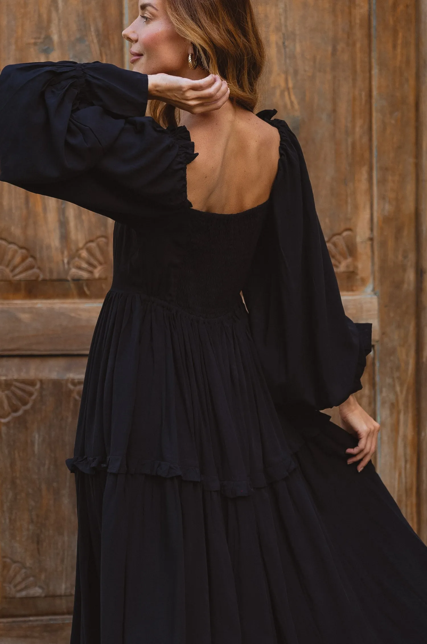 Floriana Long Sleeve Midi Dress - Black sold by Folklore Shop product image thumbnail 3