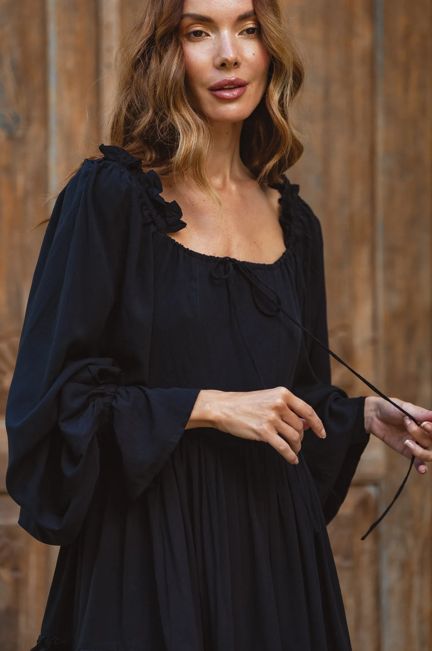 Floriana Long Sleeve Midi Dress - Black sold by Folklore Shop product image thumbnail 5