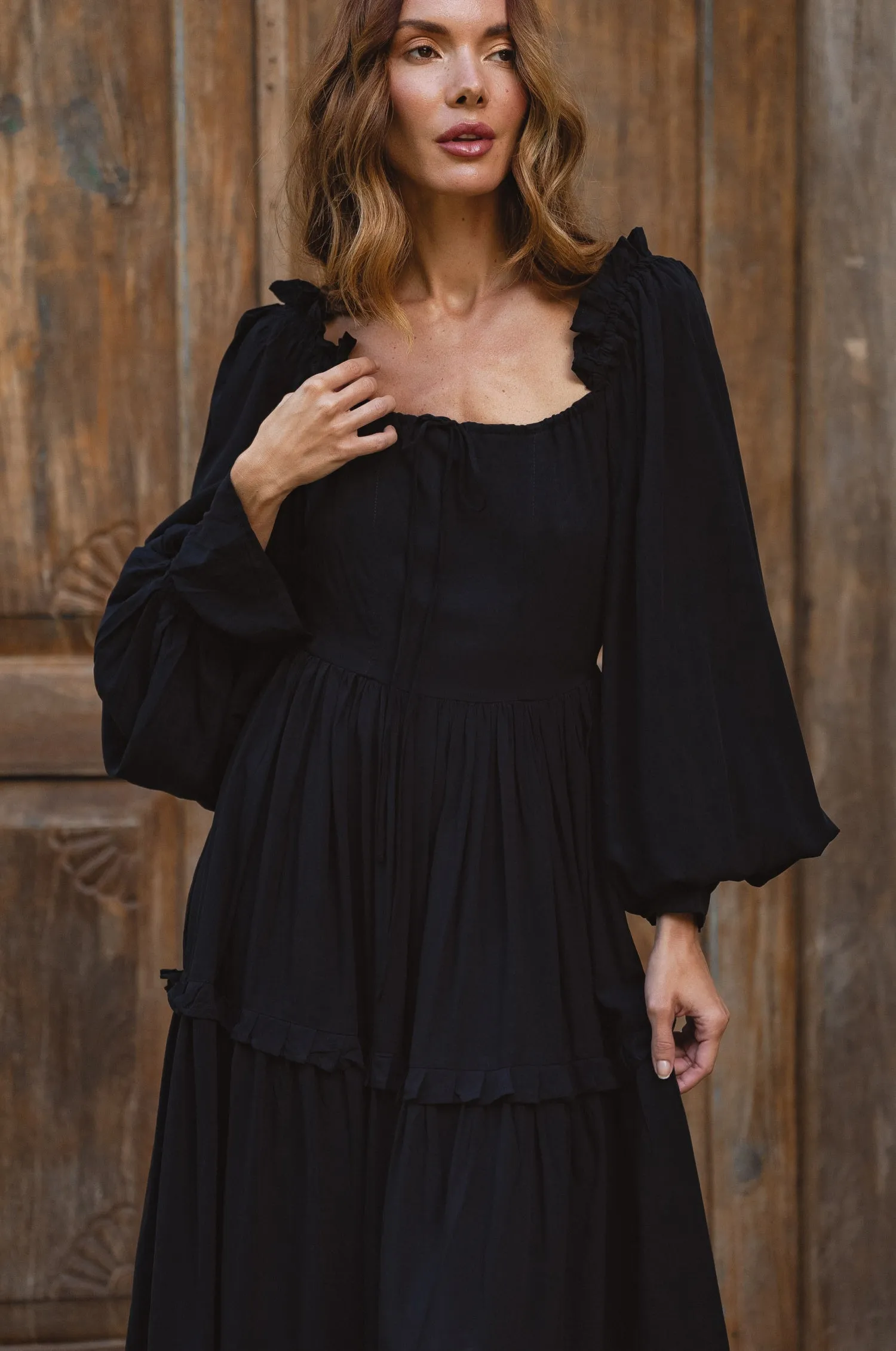 Floriana Long Sleeve Midi Dress - Black sold by Folklore Shop product image thumbnail 2
