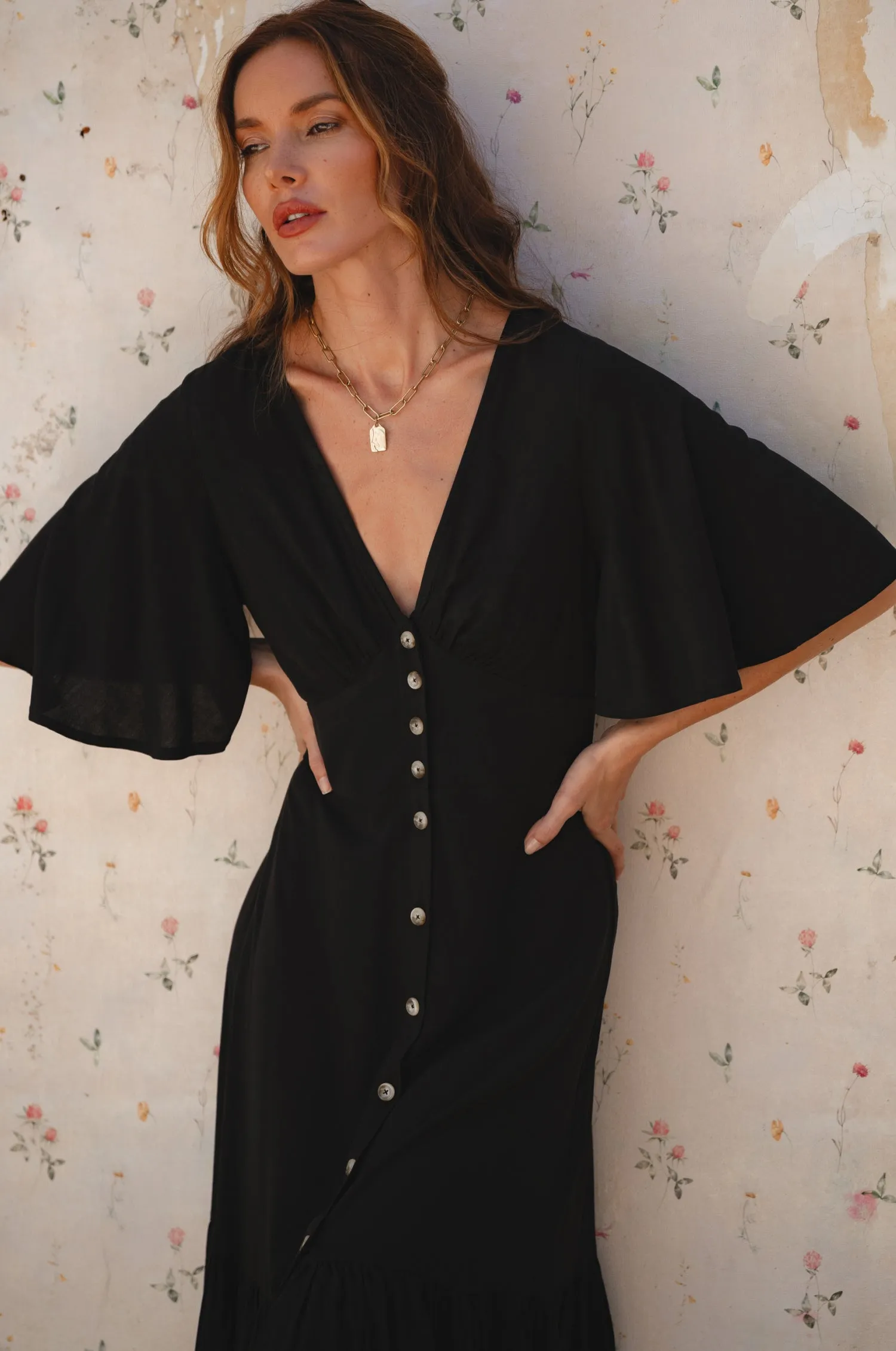 Donna Button Down Midi Dress - Black sold by Folklore Shop product image thumbnail 3