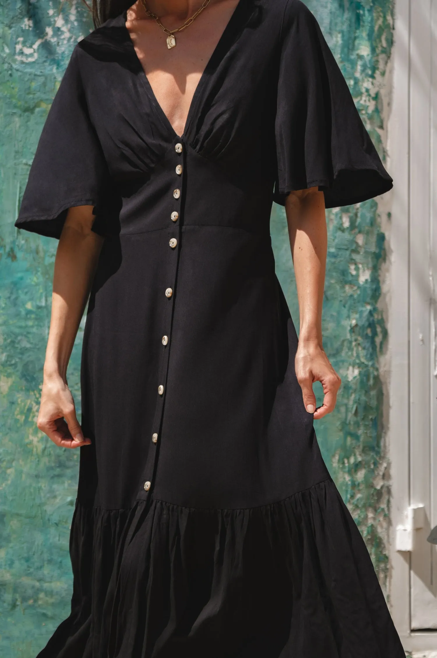 Donna Button Down Midi Dress - Black sold by Folklore Shop product image thumbnail 4