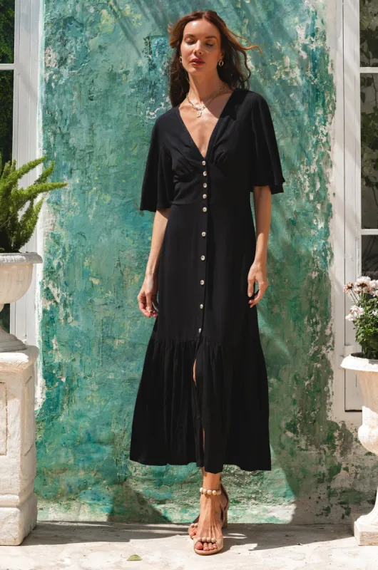 Donna Button Down Midi Dress - Black sold by Folklore Shop