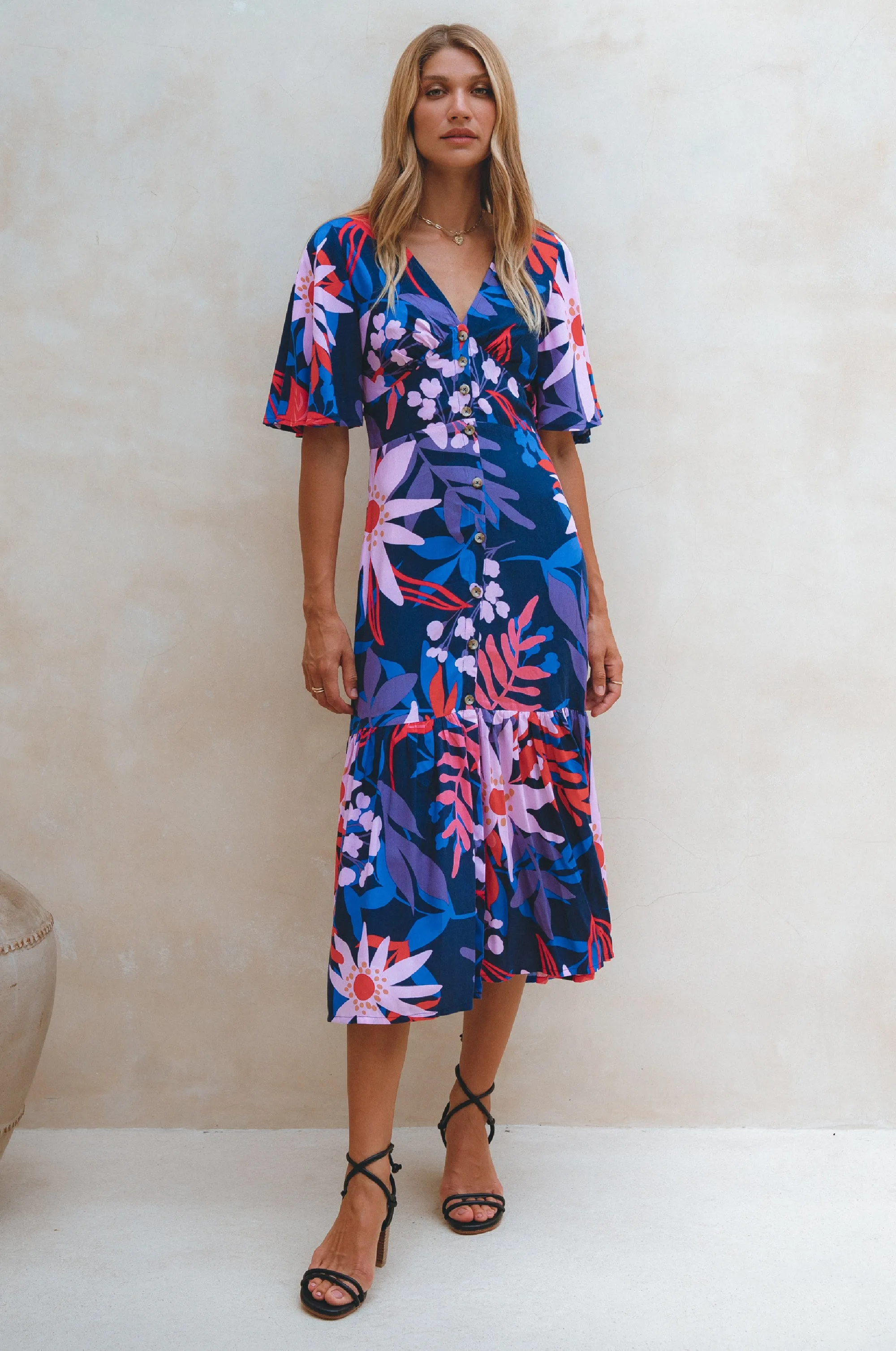 Donna Button Down Midi Dress - Tahiti sold by Folklore Shop