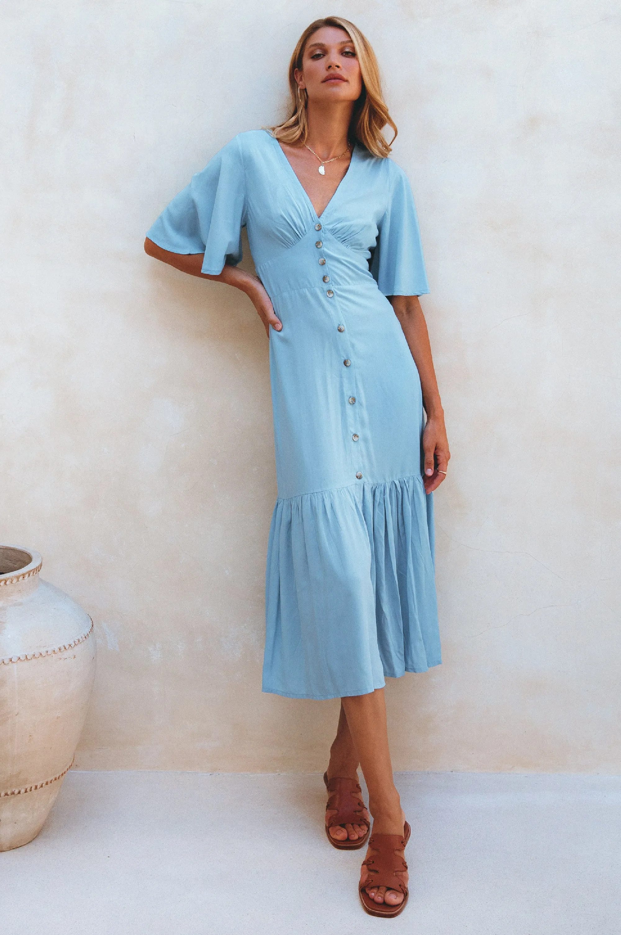 Donna Button Down Midi Dress - Soft Blue sold by Folklore Shop product image thumbnail 4