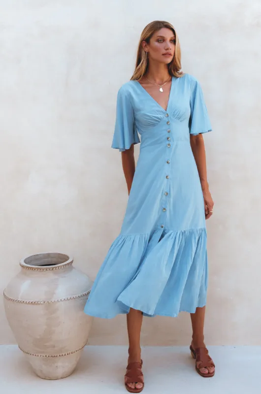Donna Button Down Midi Dress - Soft Blue sold by Folklore Shop