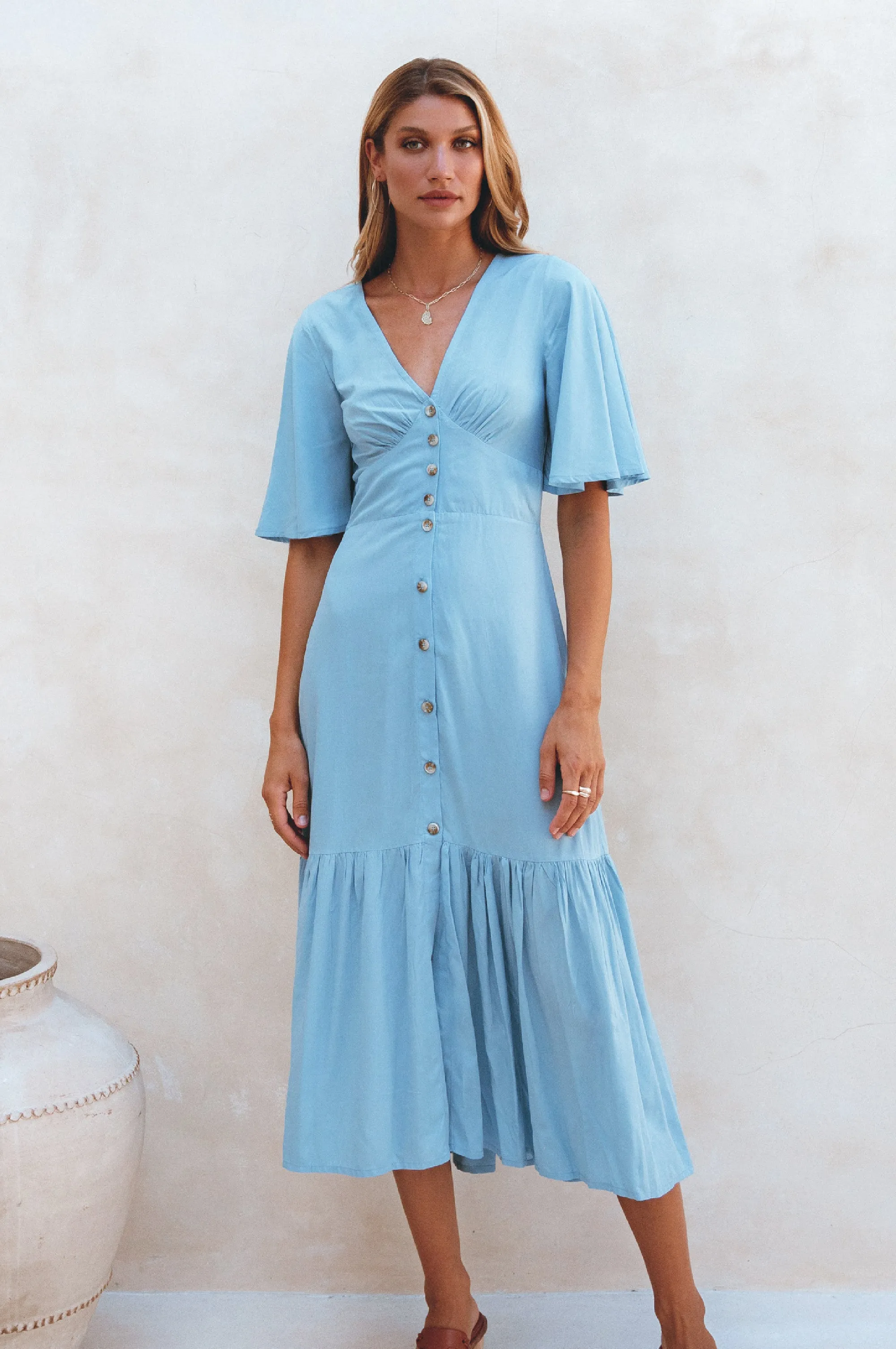 Donna Button Down Midi Dress - Soft Blue sold by Folklore Shop product image thumbnail 3