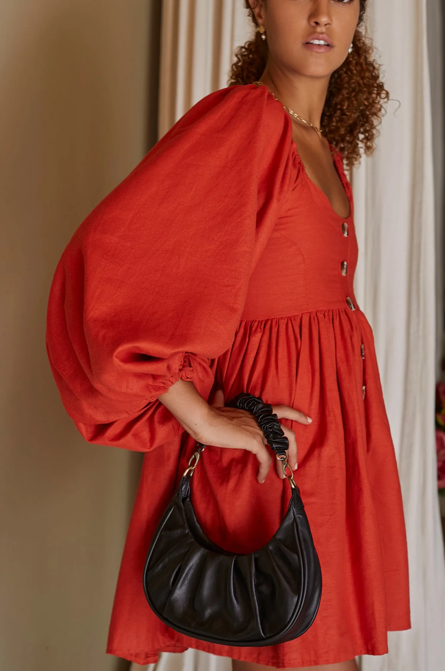 Chloie Empire Waist Linen Mini Dress - Cranberry sold by Folklore Shop product image thumbnail 4