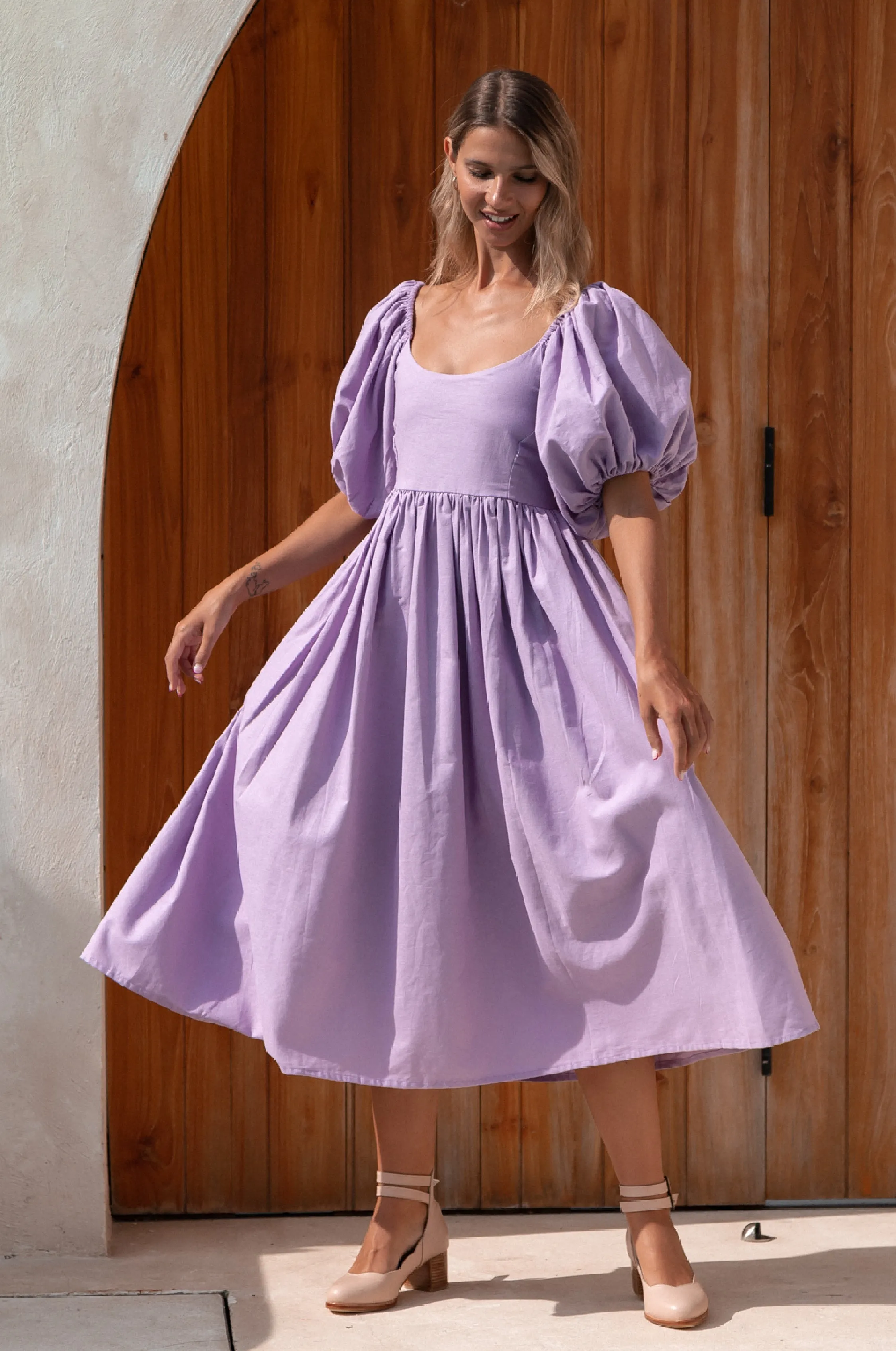 Cherie Puff Sleeve Midi Dress - Lavender sold by Folklore Shop product image thumbnail 2