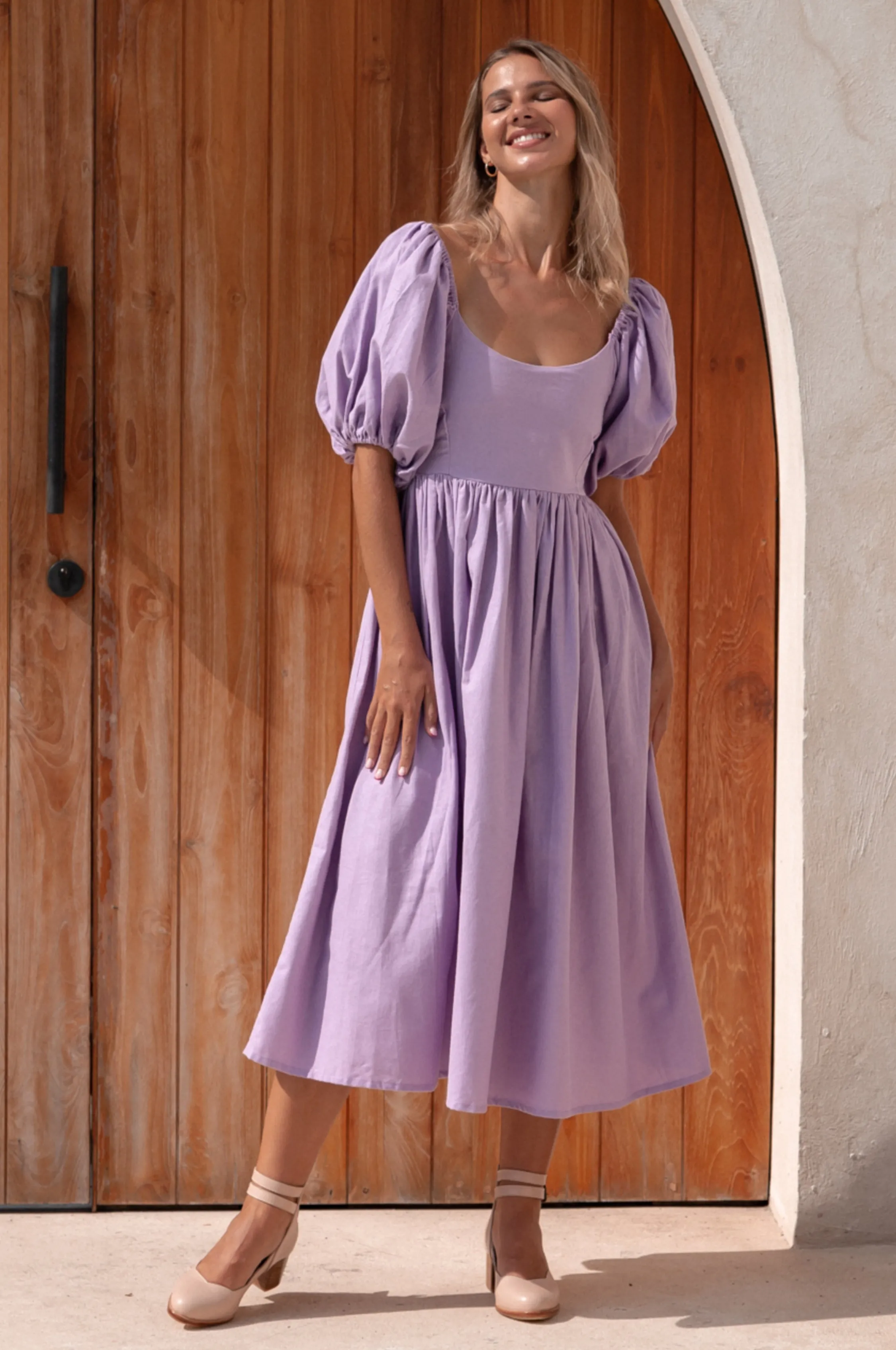 Cherie Puff Sleeve Midi Dress - Lavender sold by Folklore Shop product image thumbnail 3